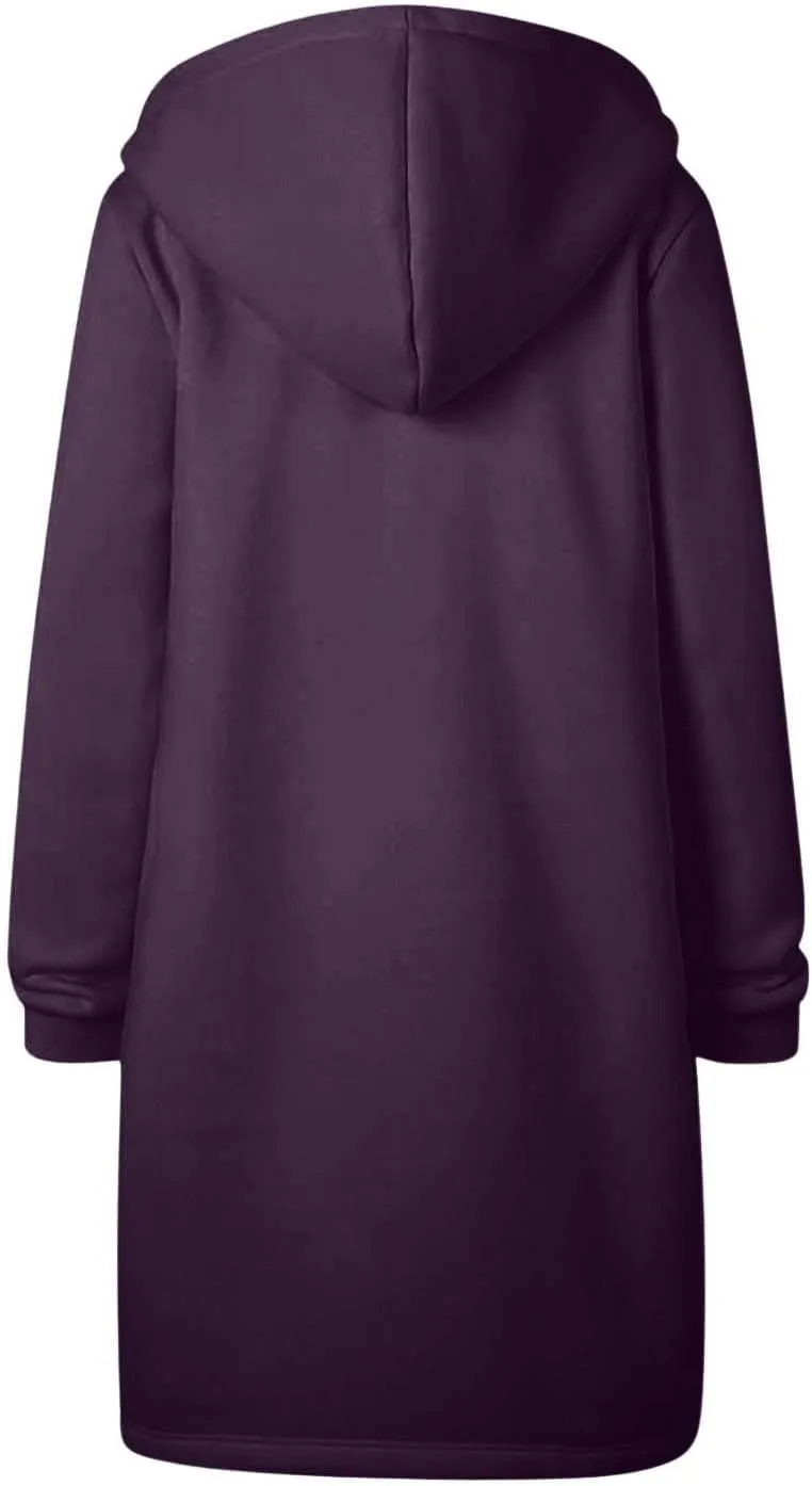 Long Hoodie for Womens Fashion Zipper Fleece Sweatshirts Oversized Jackets Coats Fall Winter Clothes with Pockets
