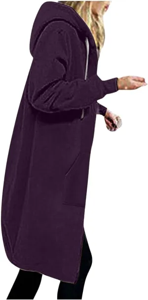 Long Hoodie for Womens Fashion Zipper Fleece Sweatshirts Oversized Jackets Coats Fall Winter Clothes with Pockets