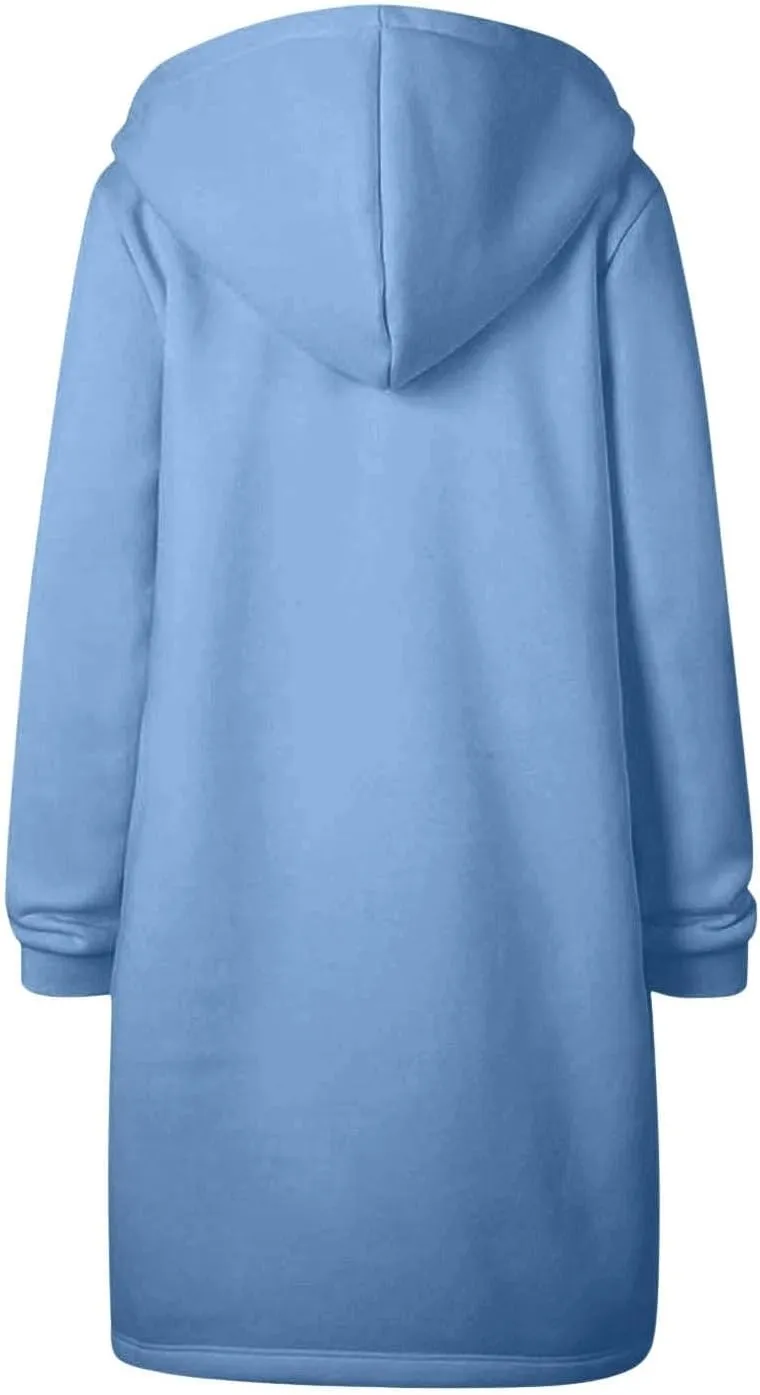 Long Hoodie for Womens Fashion Zipper Fleece Sweatshirts Oversized Jackets Coats Fall Winter Clothes with Pockets