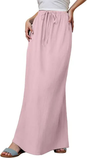 Long Linen Skirts for Women Drawstring High Waisteummer Boho A Line Maxi Skirt Flowy Vacation Casual Skorts