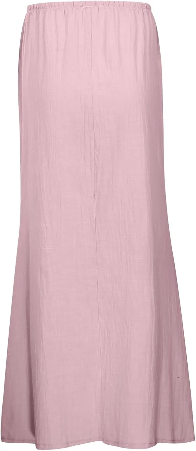 Long Linen Skirts for Women Drawstring High Waisteummer Boho A Line Maxi Skirt Flowy Vacation Casual Skorts