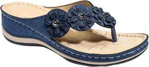 LUWAY Women's Leather Orthopedic Arch Support Diabetic Walking Sandals, Summer Adjustable Anti-Slip Platforms Orthotic Wedge Sandals, Comfort Sandals,Blue,US9/EU41