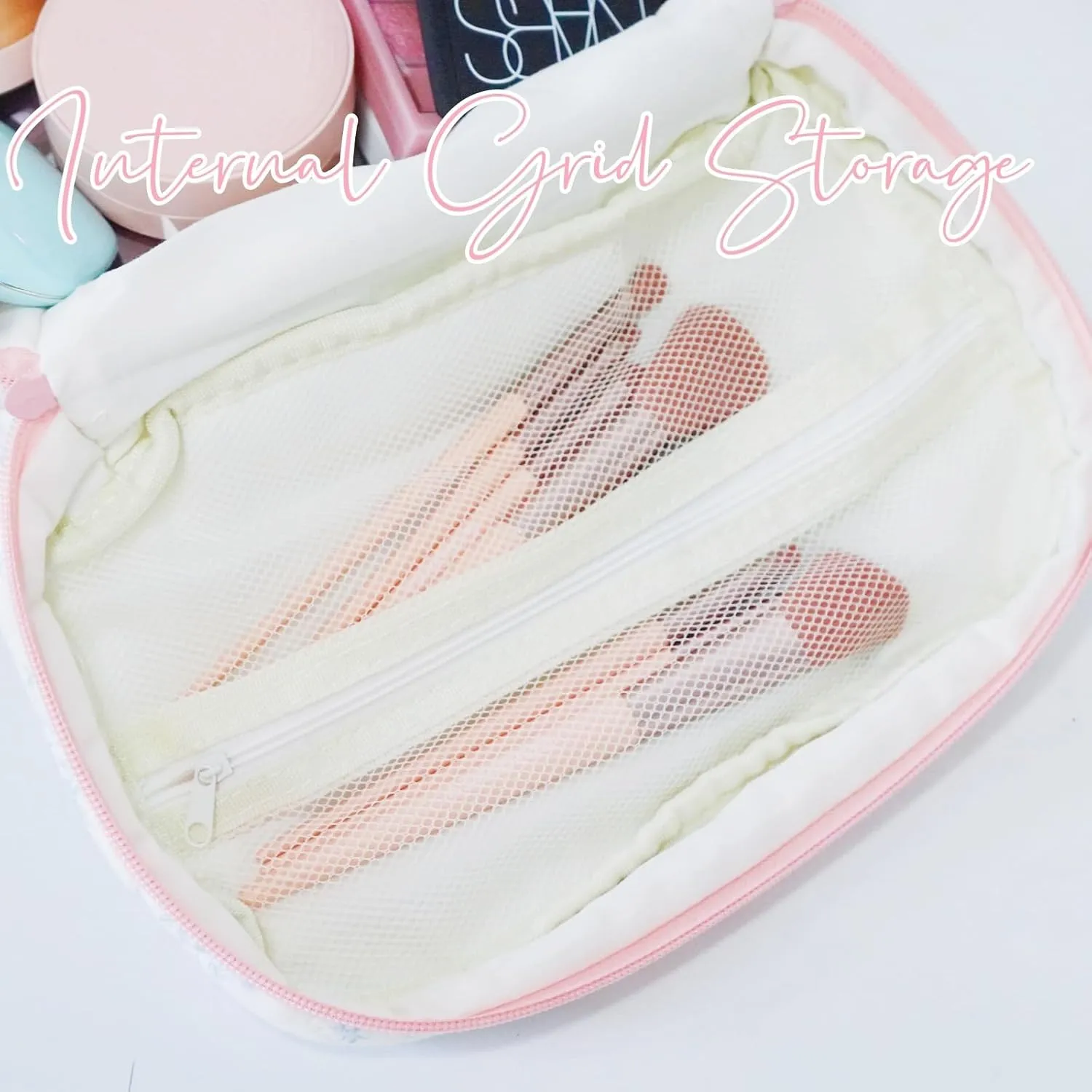 Makeup Bag,Floral Quilted Makeup Bag Set,3 Pcs Make Up Bags for Traveling,Cosmetic Bag for Women,Large Travel Makeup Bag,Aesthetic Coquette Pouch,Cotton Makeup Pouch (Blue Flower)