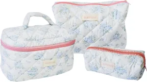 Makeup Bag,Floral Quilted Makeup Bag Set,3 Pcs Make Up Bags for Traveling,Cosmetic Bag for Women,Large Travel Makeup Bag,Aesthetic Coquette Pouch,Cotton Makeup Pouch (Blue Flower)