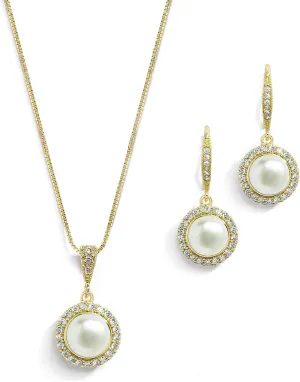 Mariell Pearl Bridal Wedding Necklace & Earrings Jewelry Set for Brides, Bridesmaids, Gold Bridal Jewelry