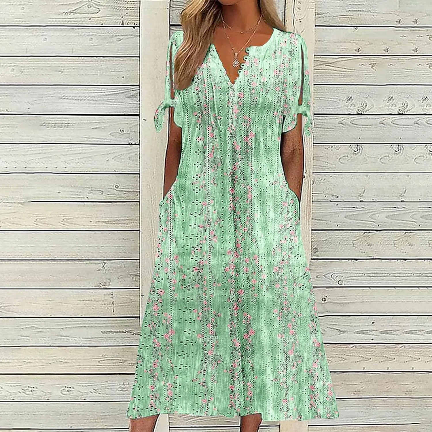 Maxi Dresses for Women 2025,Eyelet Beach Vacation Floral Boho Short Sleeve Plus Size Summer Dresses Flowy Sundresses