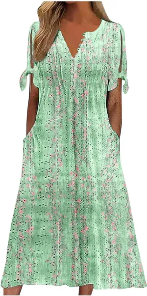 Maxi Dresses for Women 2025,Eyelet Beach Vacation Floral Boho Short Sleeve Plus Size Summer Dresses Flowy Sundresses