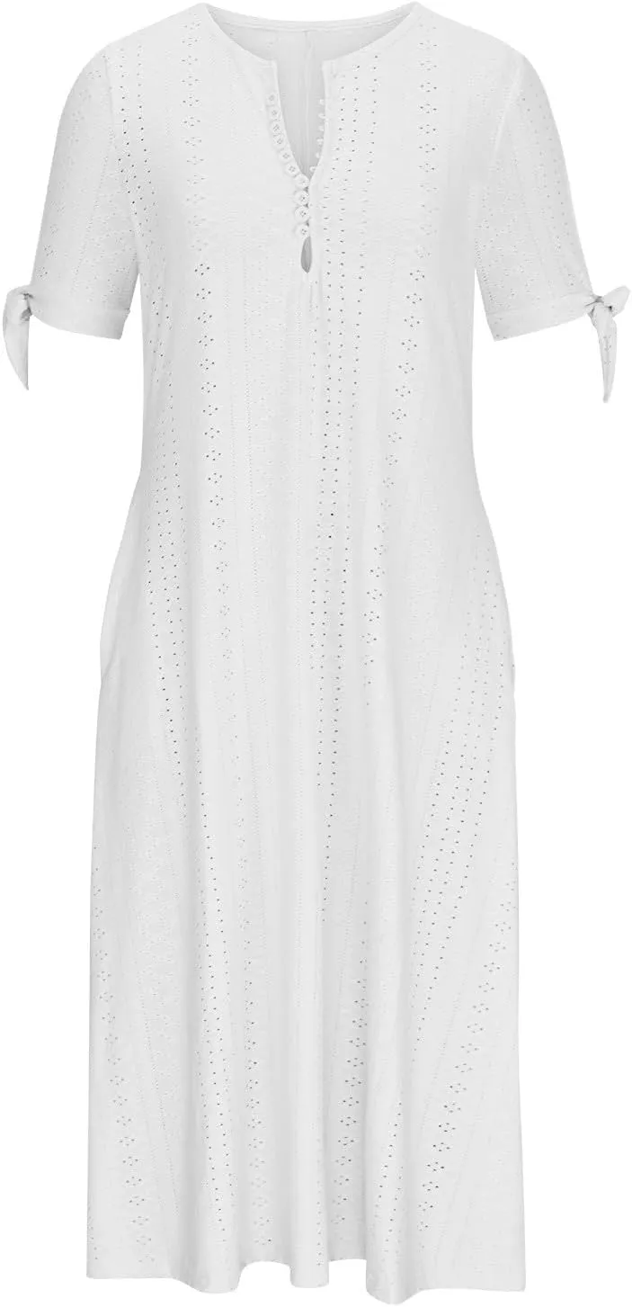Maxi Dresses for Women 2025,Eyelet Beach Vacation Floral Boho Short Sleeve Plus Size Summer Dresses Flowy Sundresses