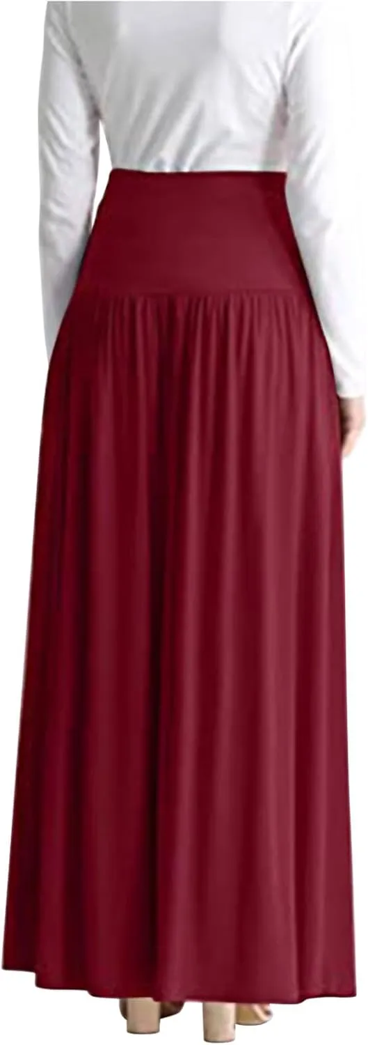 Maxi Skirts for Women Casual High Waisted Ankle Length Long Skirt Flowy Swing Pleated A-Line Skirt with Pockets