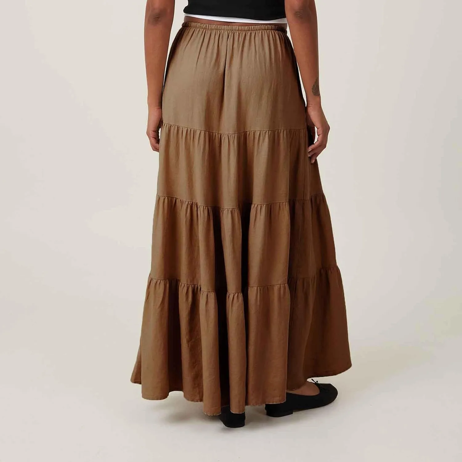 Maxi Skirts for Women Tiered Long Skirts High Waisted Pleated A Line Skirt Flowy Elastic Waist Skirt with Drawstring