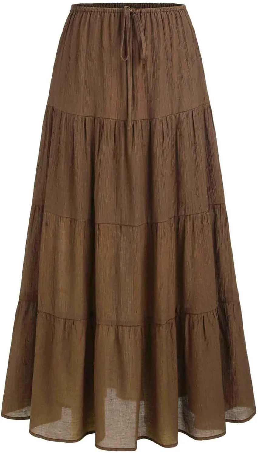 Maxi Skirts for Women Tiered Long Skirts High Waisted Pleated A Line Skirt Flowy Elastic Waist Skirt with Drawstring