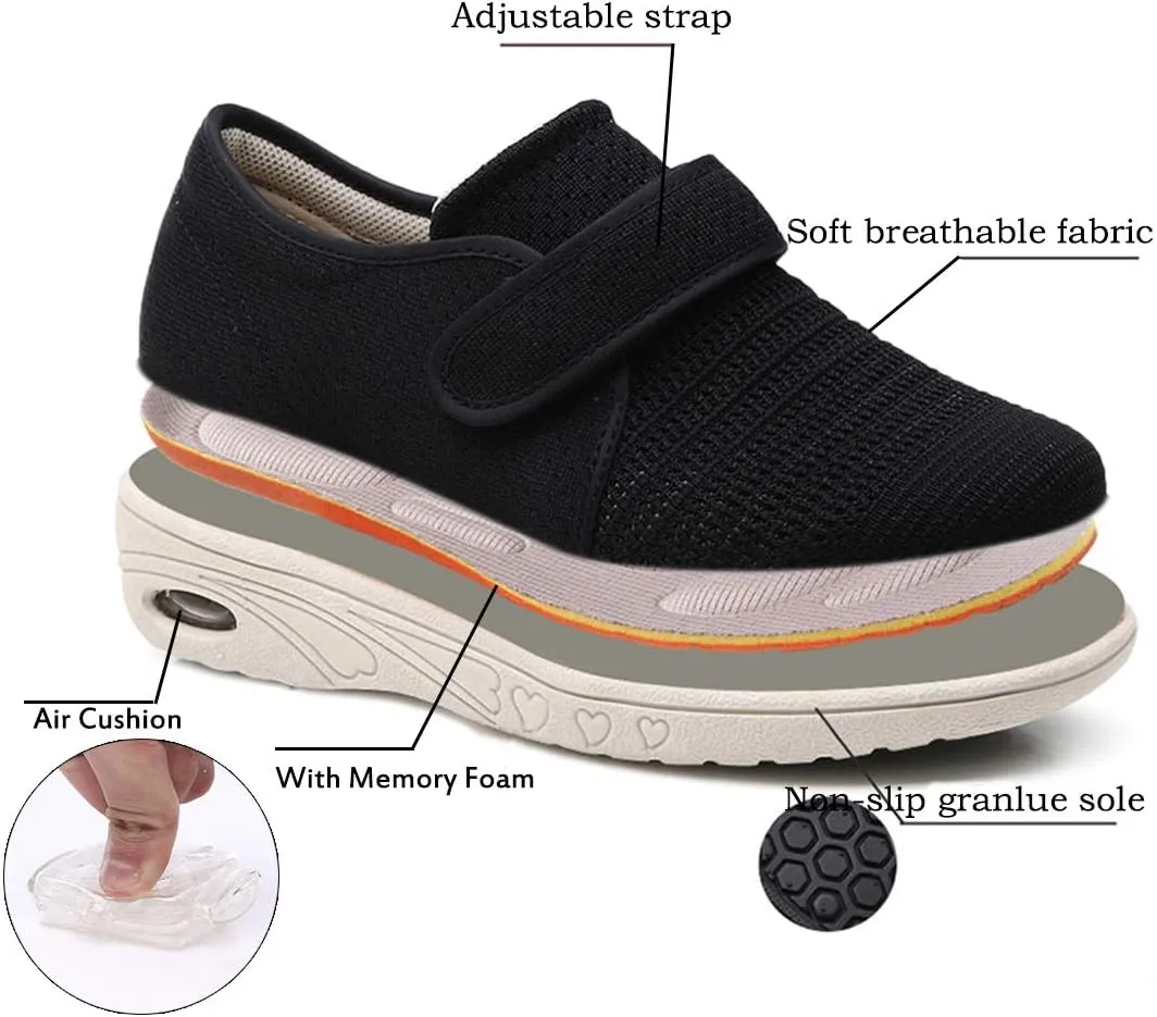 Mei MACLEOD Women's Extra Wide Shoes with Adjustable Strap Wide Width Sneakers Arthritis Edema Walking Shoes for Elderly Diabetic