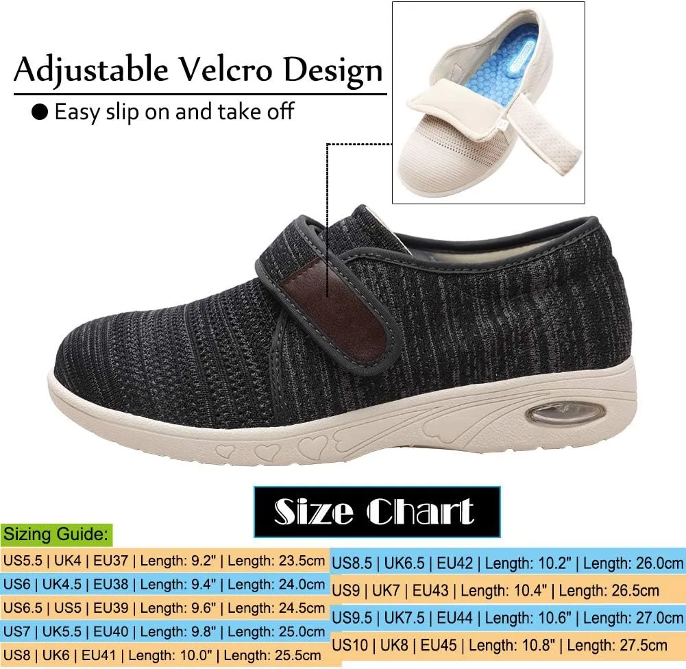 Mei MACLEOD Women's Extra Wide Shoes with Adjustable Strap Wide Width Sneakers Arthritis Edema Walking Shoes for Elderly Diabetic