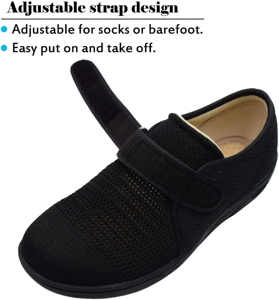 Mei MACLEOD Women's Extra Wide Shoes with Adjustable Strap Wide Width Sneakers Arthritis Edema Walking Shoes for Elderly Diabetic