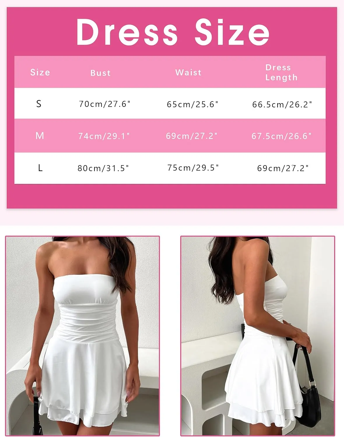 Meladyan Womens Solid Strapless Tube Mini Dress Sleeveless Flowy Bustier Swing Dress Off Shoulder Ruched Beach Summer Dress