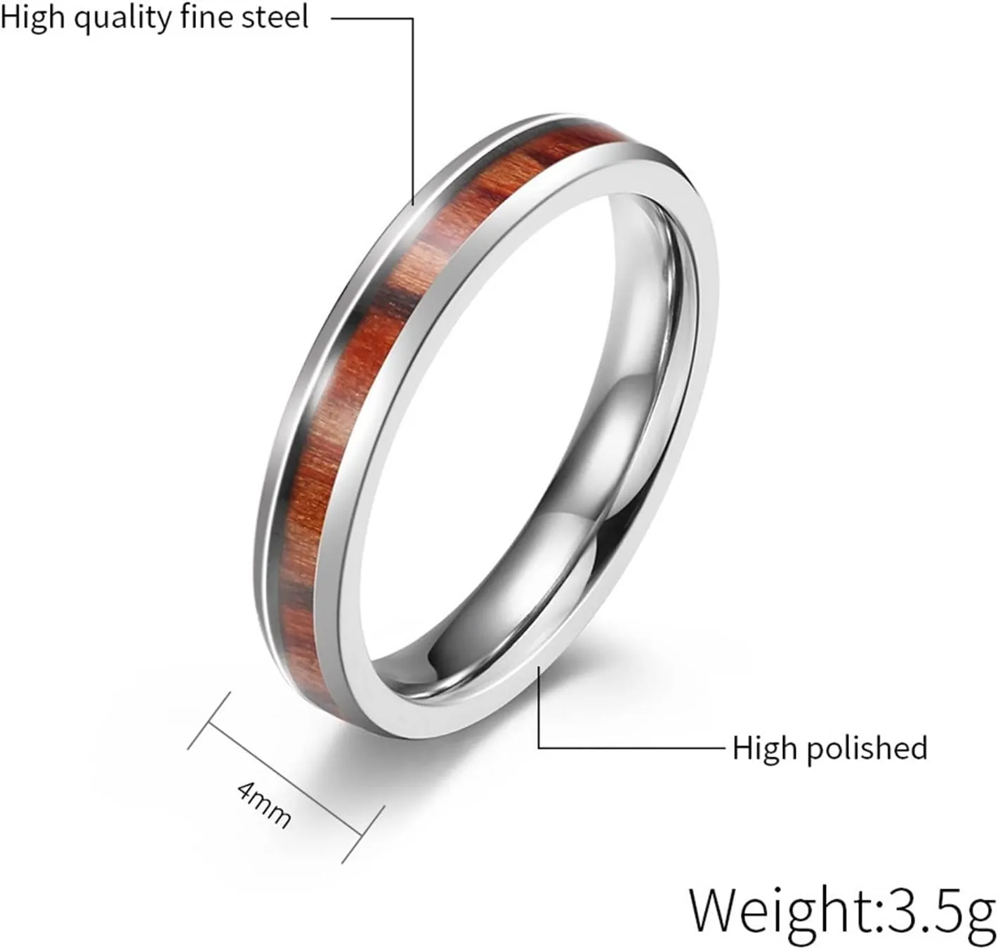 Men Ring, Inlay Wood Unique Rings for Women, Stainless Steel Ring Jewelry Party Jewelry