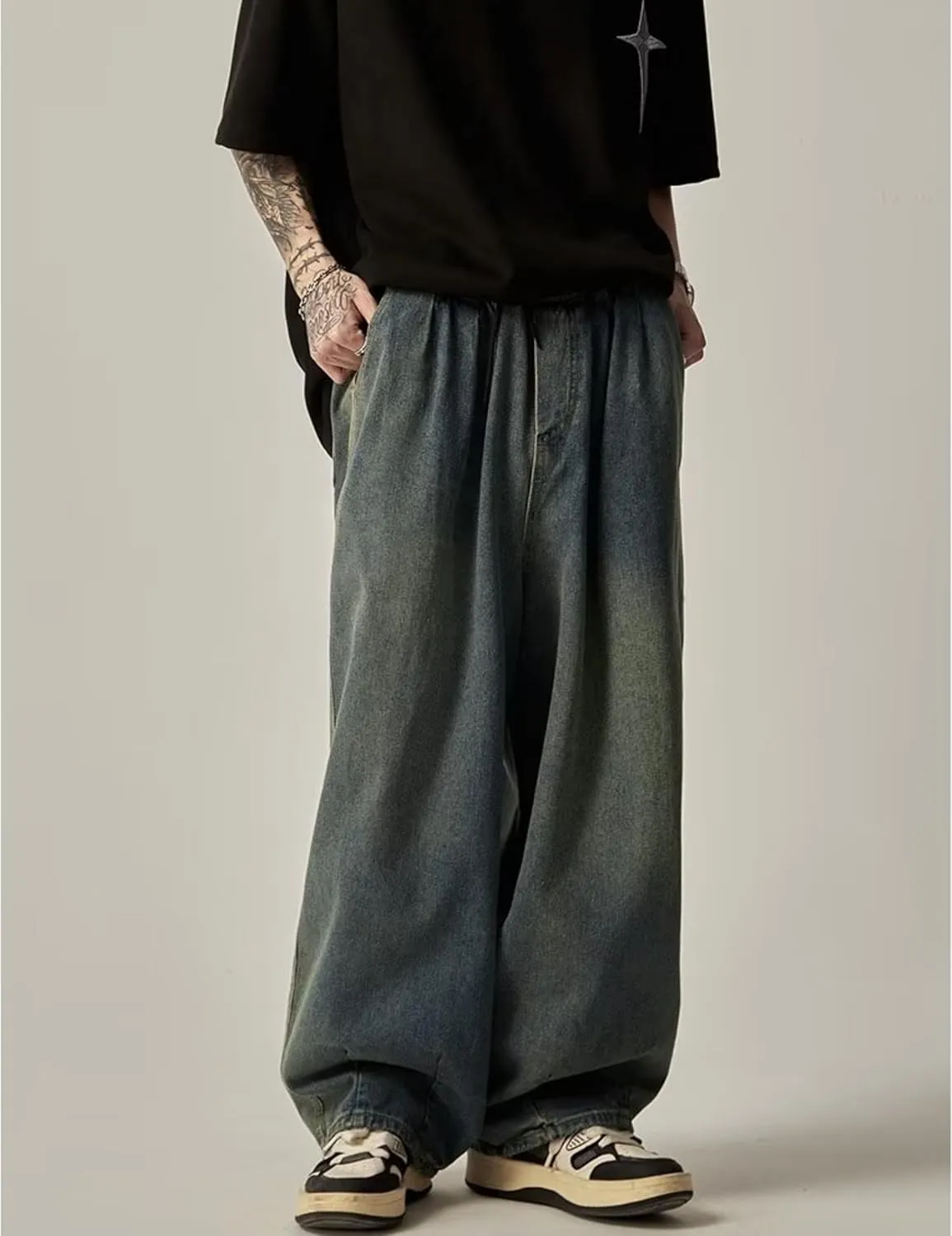Mens Baggy Jeans for Men Women Y2k Hip Hop Skater Pants Wide Leg Jnco Jeans Loose Fit Denim Jeans Streetwear