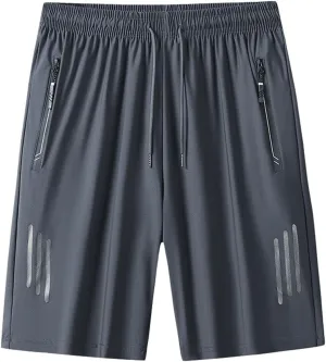 Mens Beach Shorts Summer Stretch Drawstring Casual Shorts Loose Gym Shorts with Zip Pockets Athletic Shorts Trendy