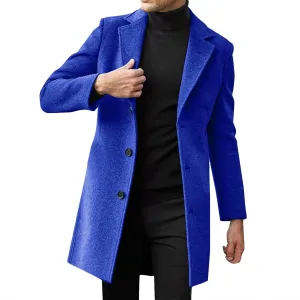 Mens Big and Tall Notched Collar Trench Coats Regular Fit Single Breasted Pea Coats Winter Warm Business Long Jacket