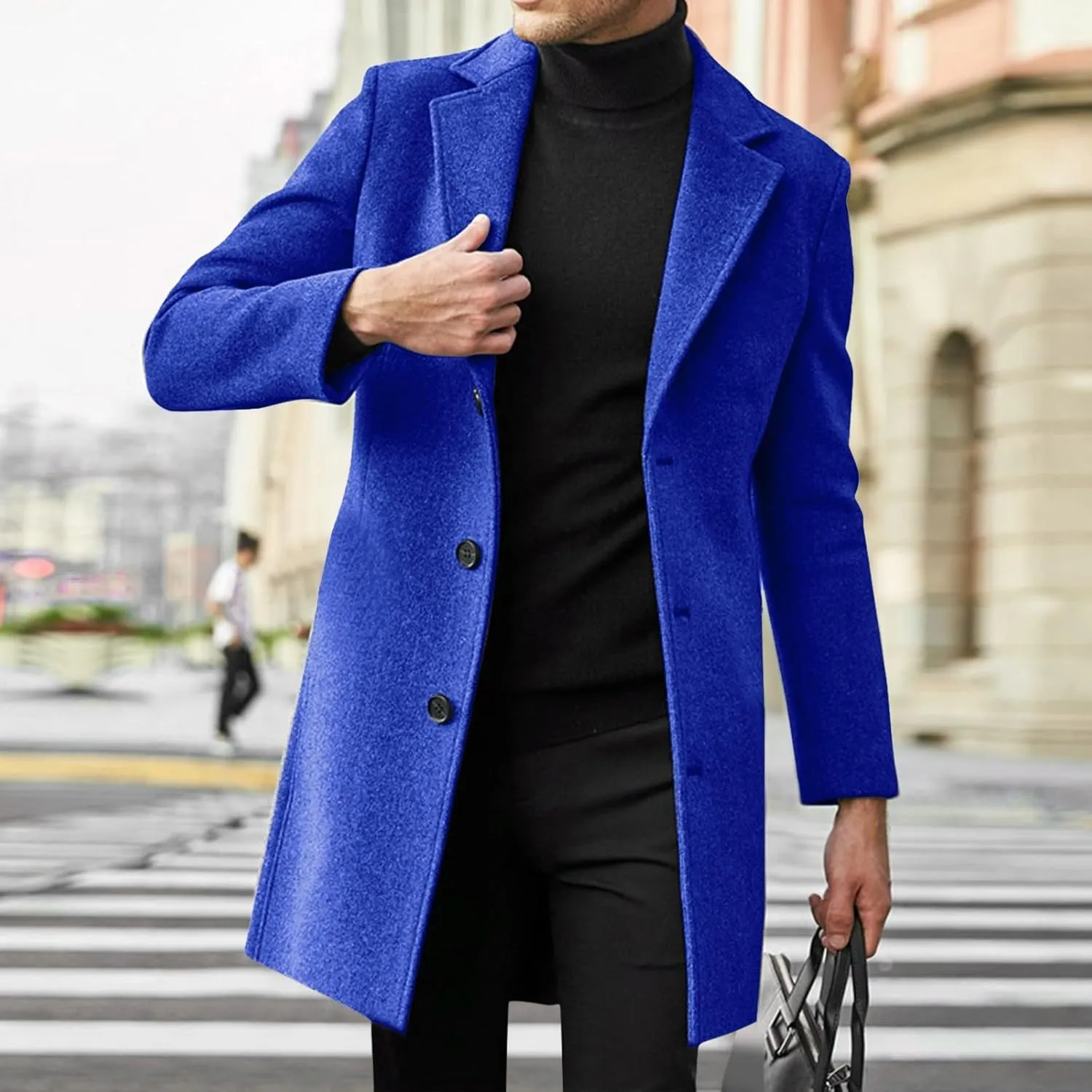 Mens Big and Tall Notched Collar Trench Coats Regular Fit Single Breasted Pea Coats Winter Warm Business Long Jacket