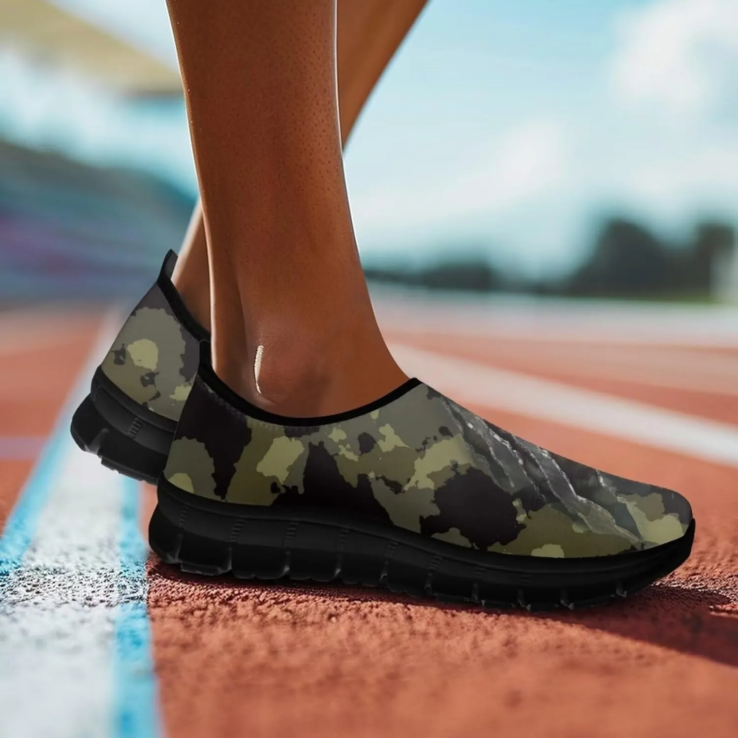 Men's Camouflage Sneakers Casual Low Top Slip On Comfort Breathable Outdoor Walking Shoes for Man Black US 5-14