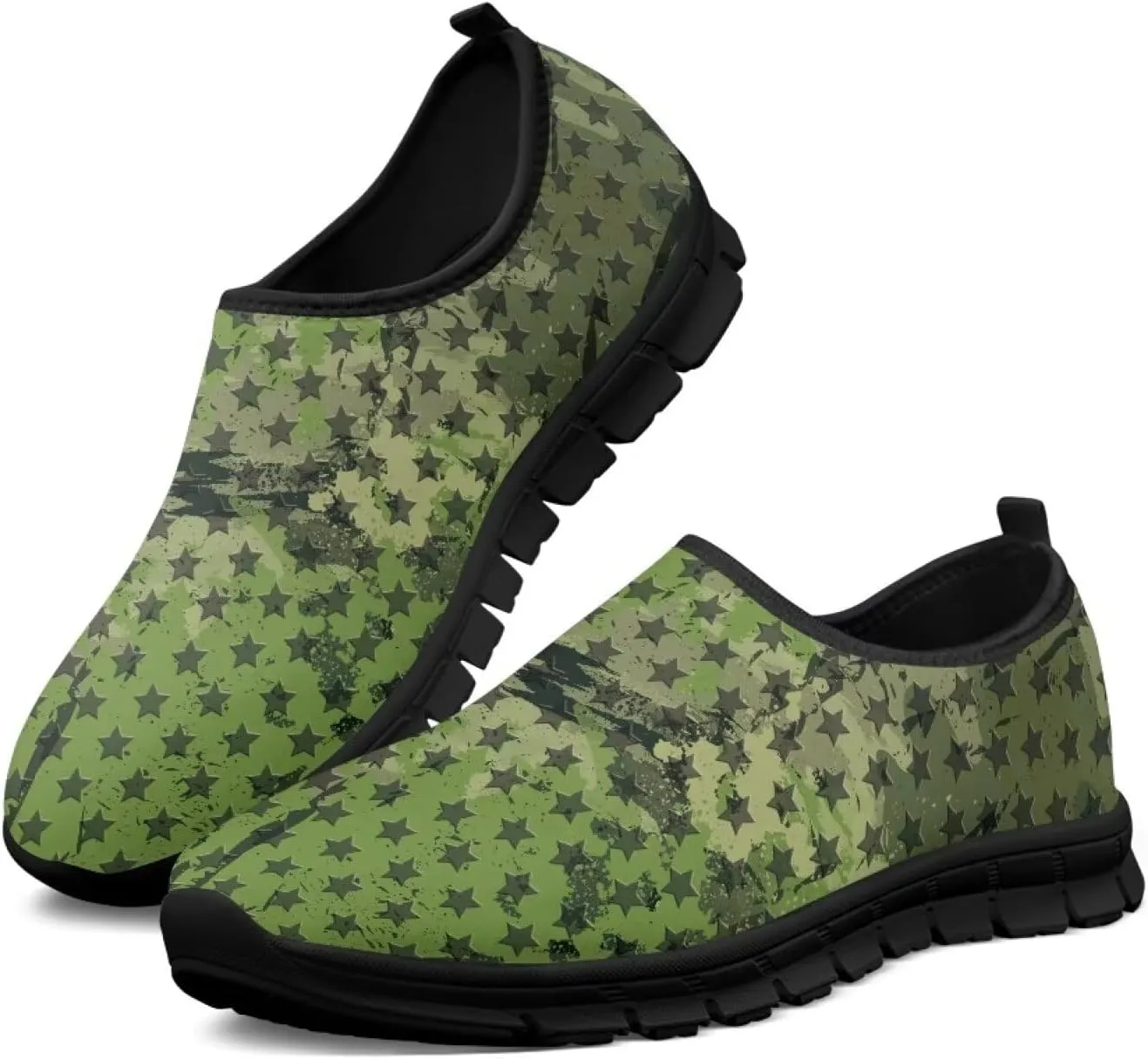 Men's Camouflage Sneakers Casual Low Top Slip On Comfort Breathable Outdoor Walking Shoes for Man Black US 5-14