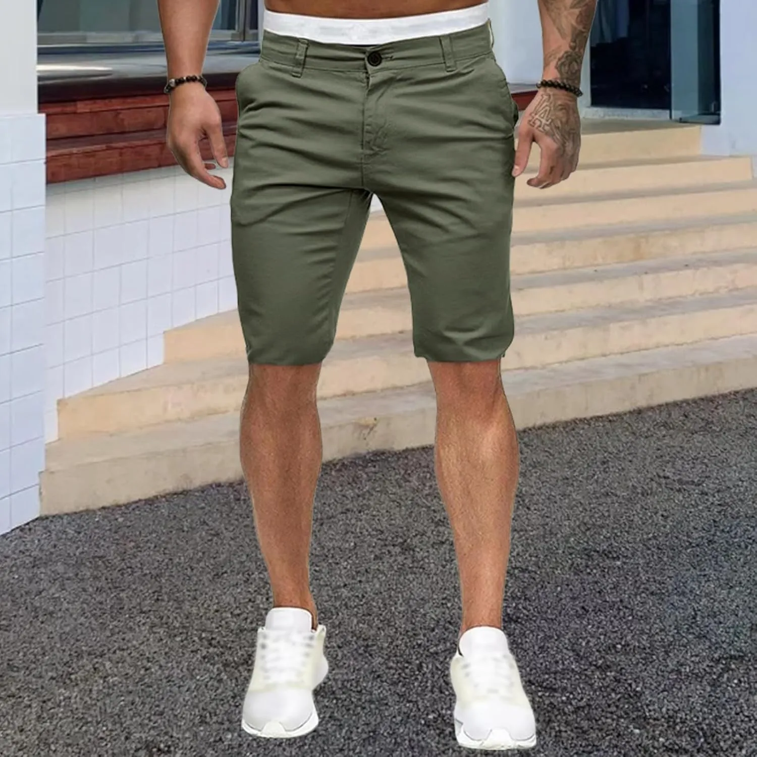 Men's Casual Cargo Shorts Solid Color Slim Fit Shorts Open Bottom Stretch Pants Summer Lightweight Sports Pants