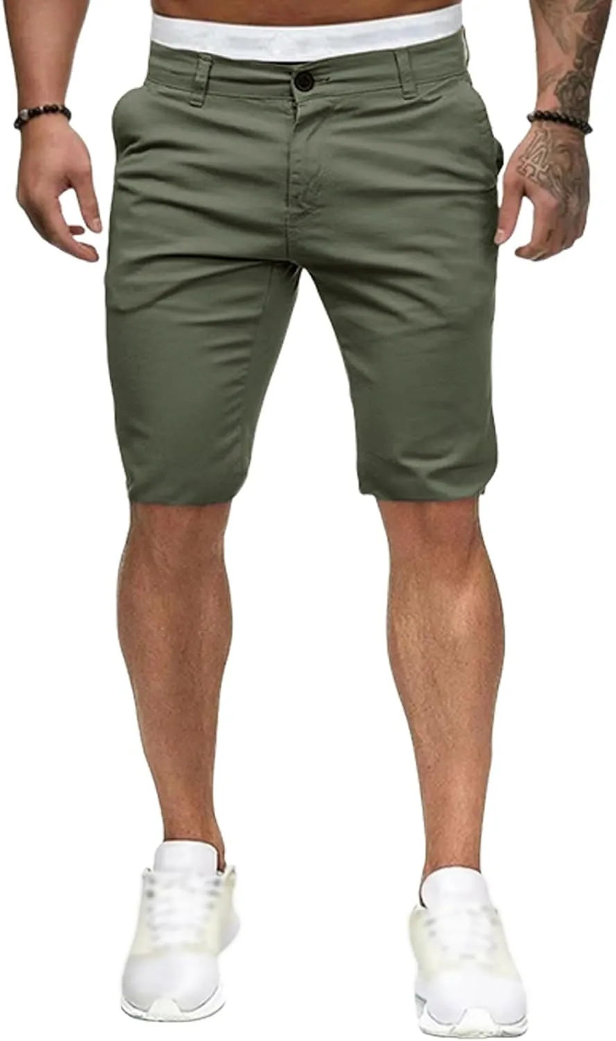 Men's Casual Cargo Shorts Solid Color Slim Fit Shorts Open Bottom Stretch Pants Summer Lightweight Sports Pants