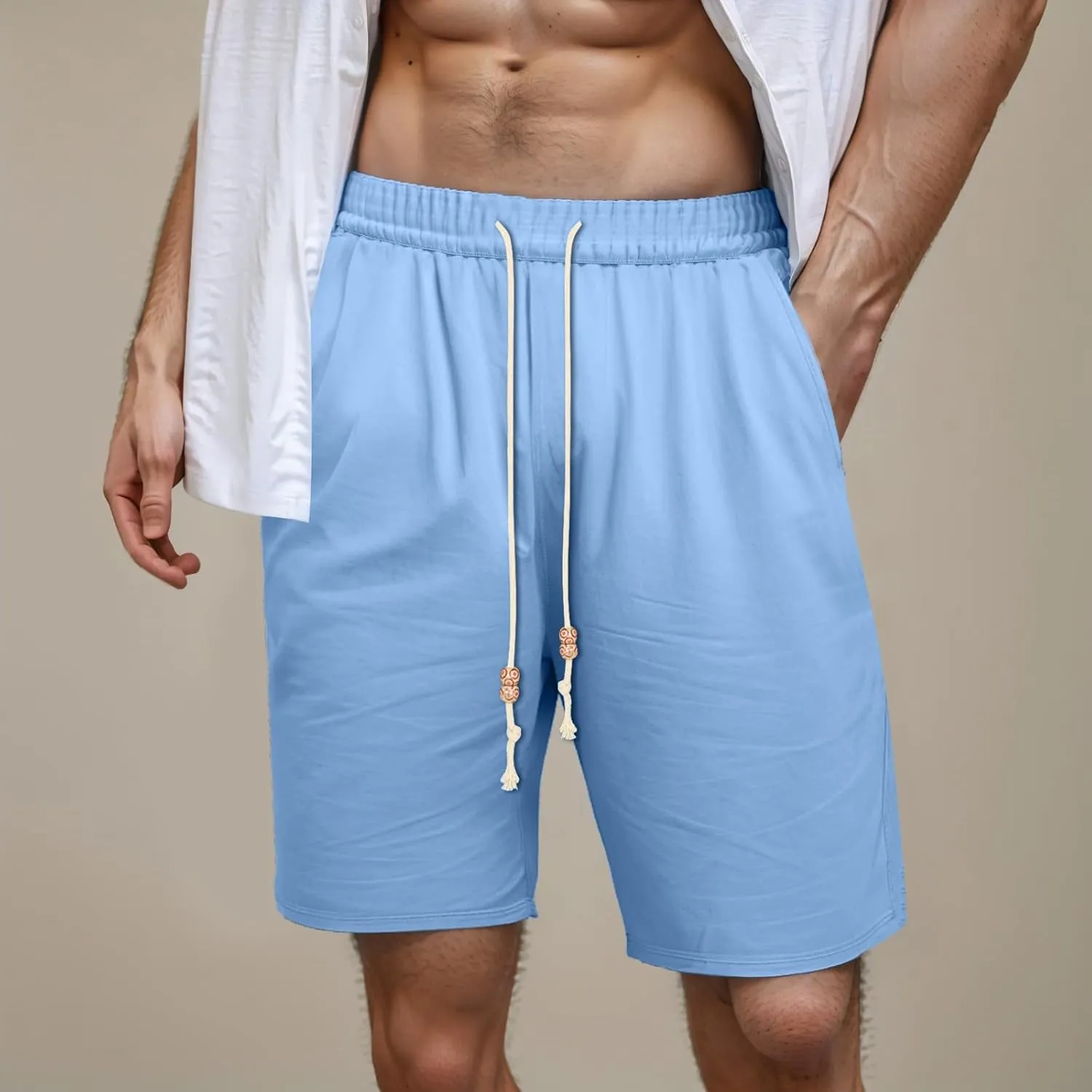 Mens Casual Hawaiian Shorts Drawstring Elastic Waist Lightweight Workout Summer Beach Shorts with Pockets
