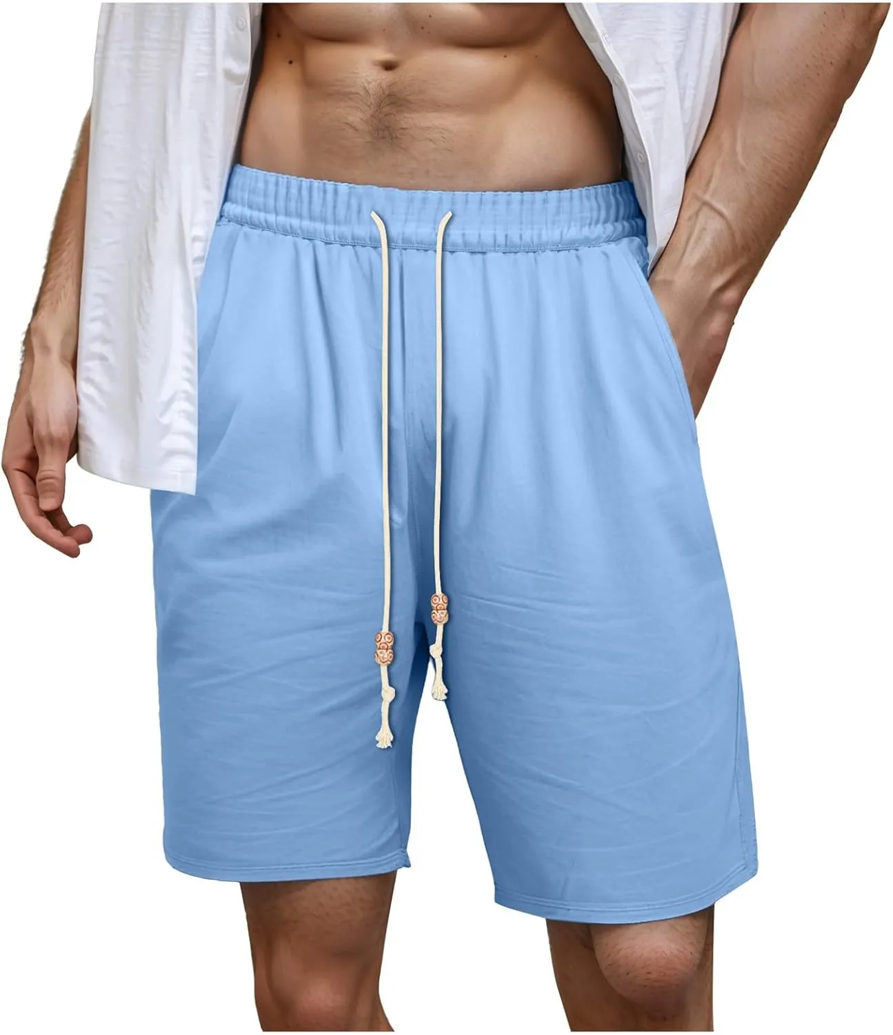 Mens Casual Hawaiian Shorts Drawstring Elastic Waist Lightweight Workout Summer Beach Shorts with Pockets