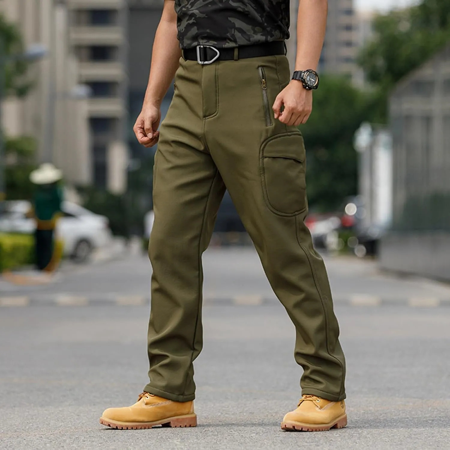 Men's Casual Pants Outdoor Loose Fit Comfortable Softshell Work Pants for Hiking Travel and Daily Wear