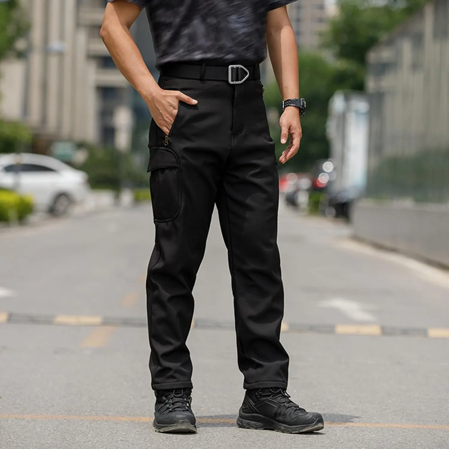 Men's Casual Pants Outdoor Loose Fit Comfortable Softshell Work Pants for Hiking Travel and Daily Wear