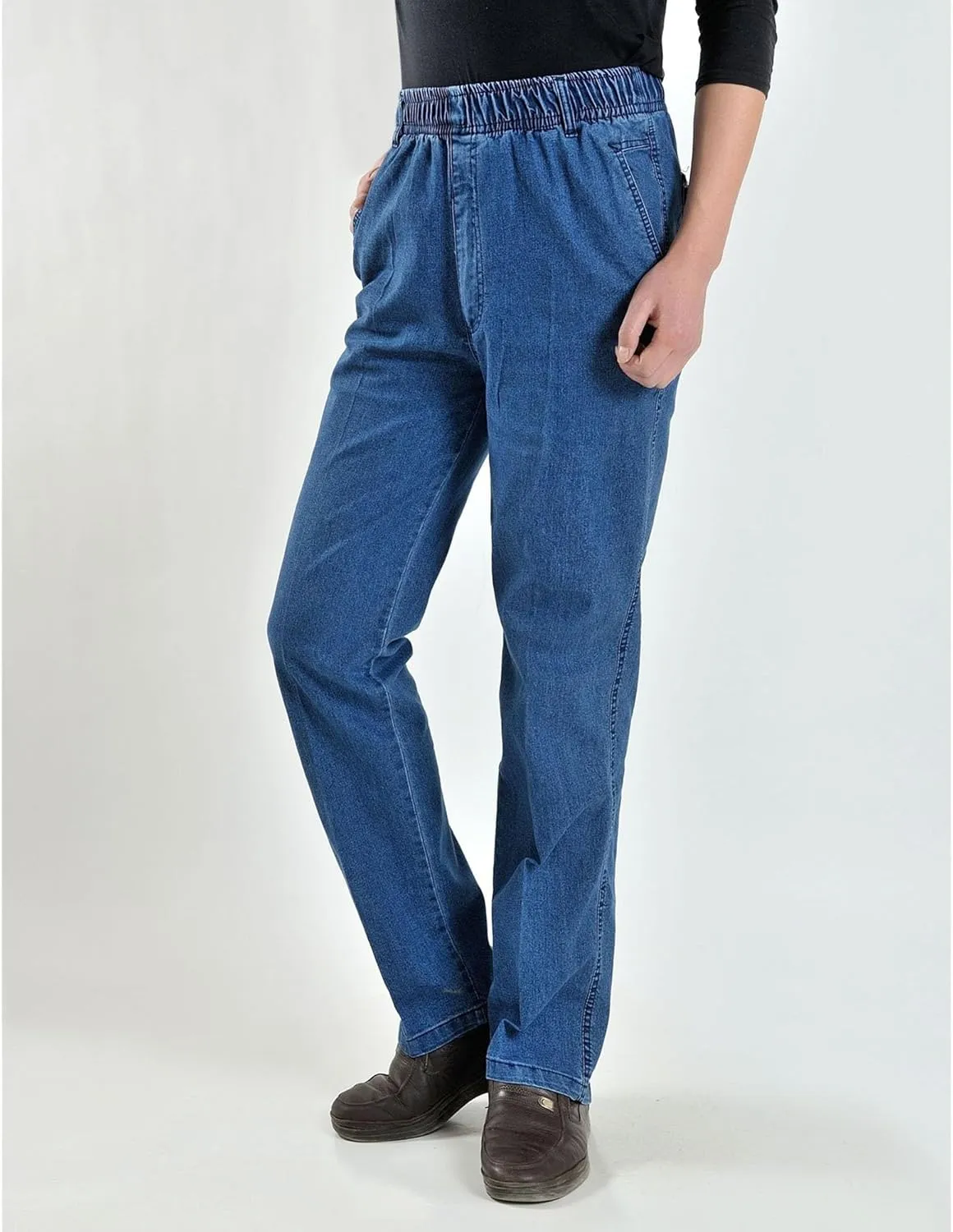 Men's Casual Straight Wide Leg Jeans Slim Fit Classic Elastic Waist Stretch Denim Pants Stylish Pants for Men