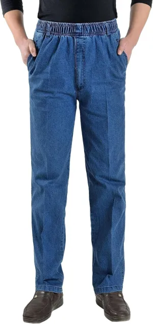 Men's Casual Straight Wide Leg Jeans Slim Fit Classic Elastic Waist Stretch Denim Pants Stylish Pants for Men