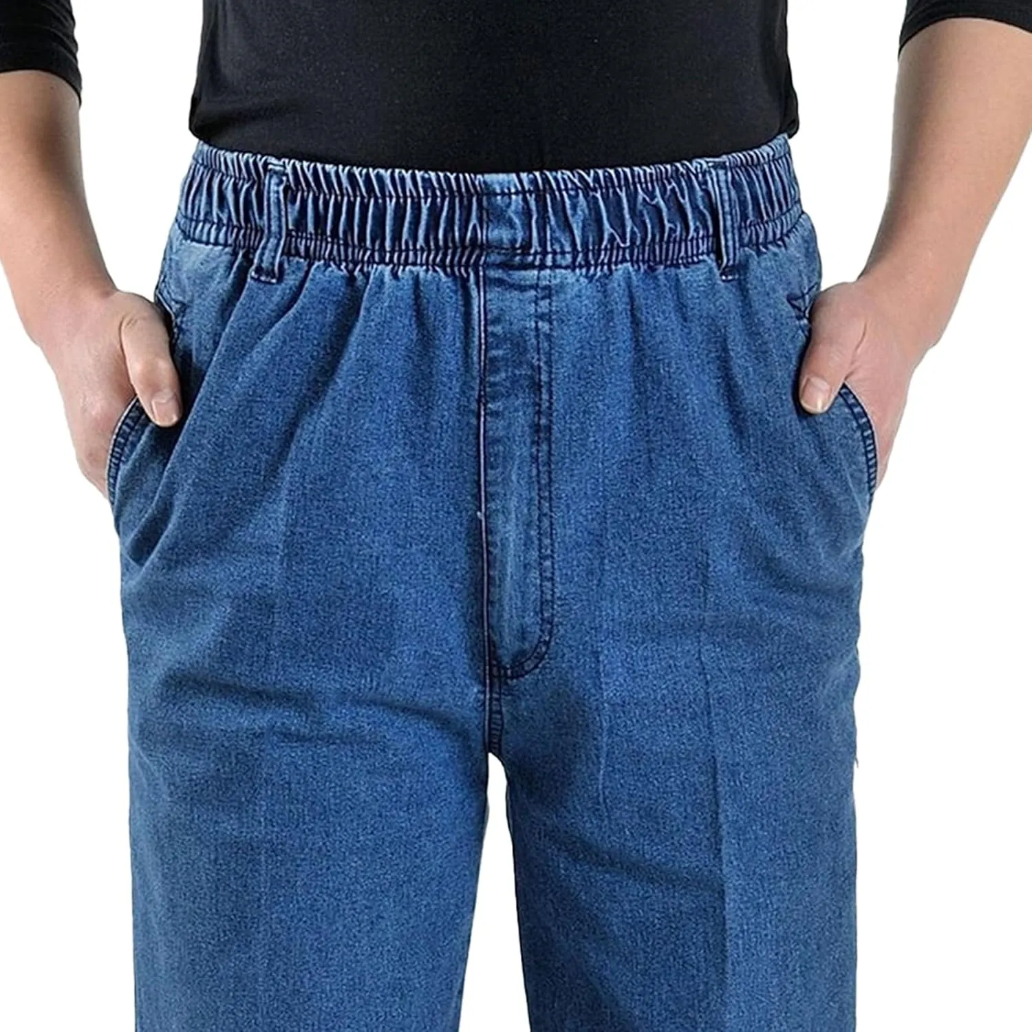Men's Casual Straight Wide Leg Jeans Slim Fit Classic Elastic Waist Stretch Denim Pants Stylish Pants for Men