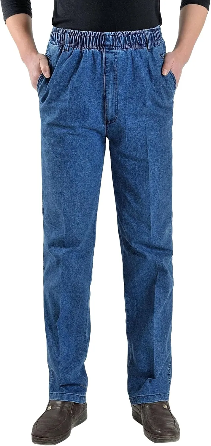 Men's Casual Straight Wide Leg Jeans Slim Fit Classic Elastic Waist Stretch Denim Pants Stylish Pants for Men
