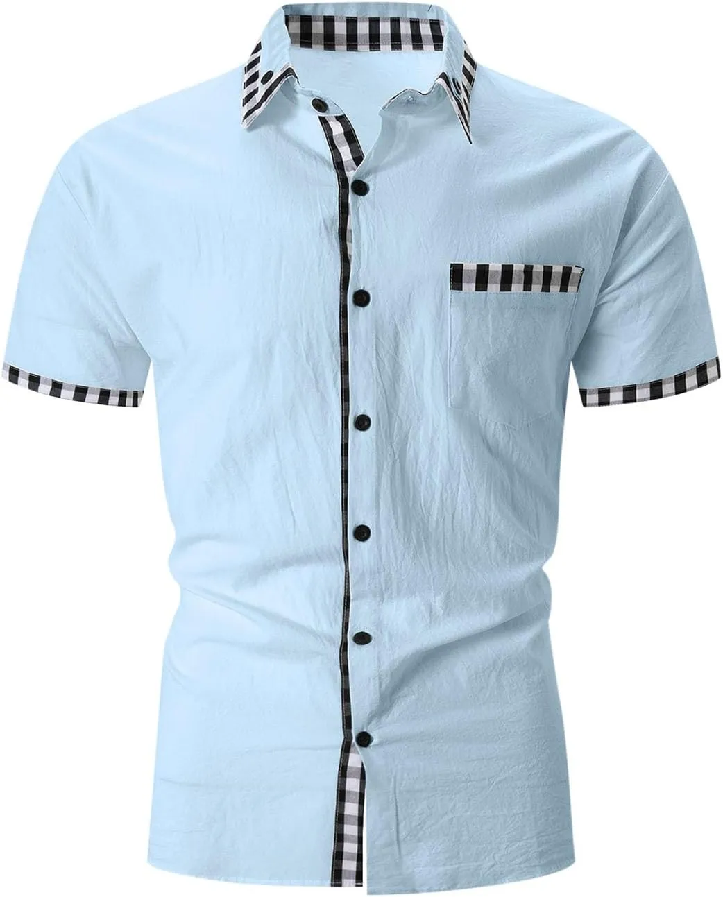 Men's Cotton Linen Short Sleeve Button Down Collared Tops Casual Striped Color Block Summer Vacation Beach Shirts