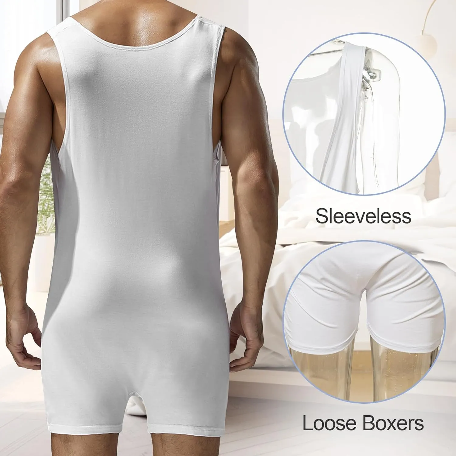 Mens Deep V-neck Leotard Boxers Shapewear Bodysuits