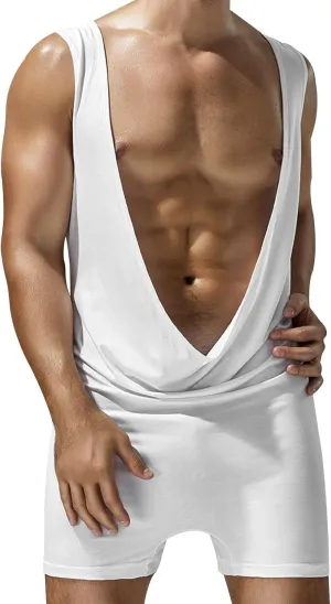 Mens Deep V-neck Leotard Boxers Shapewear Bodysuits
