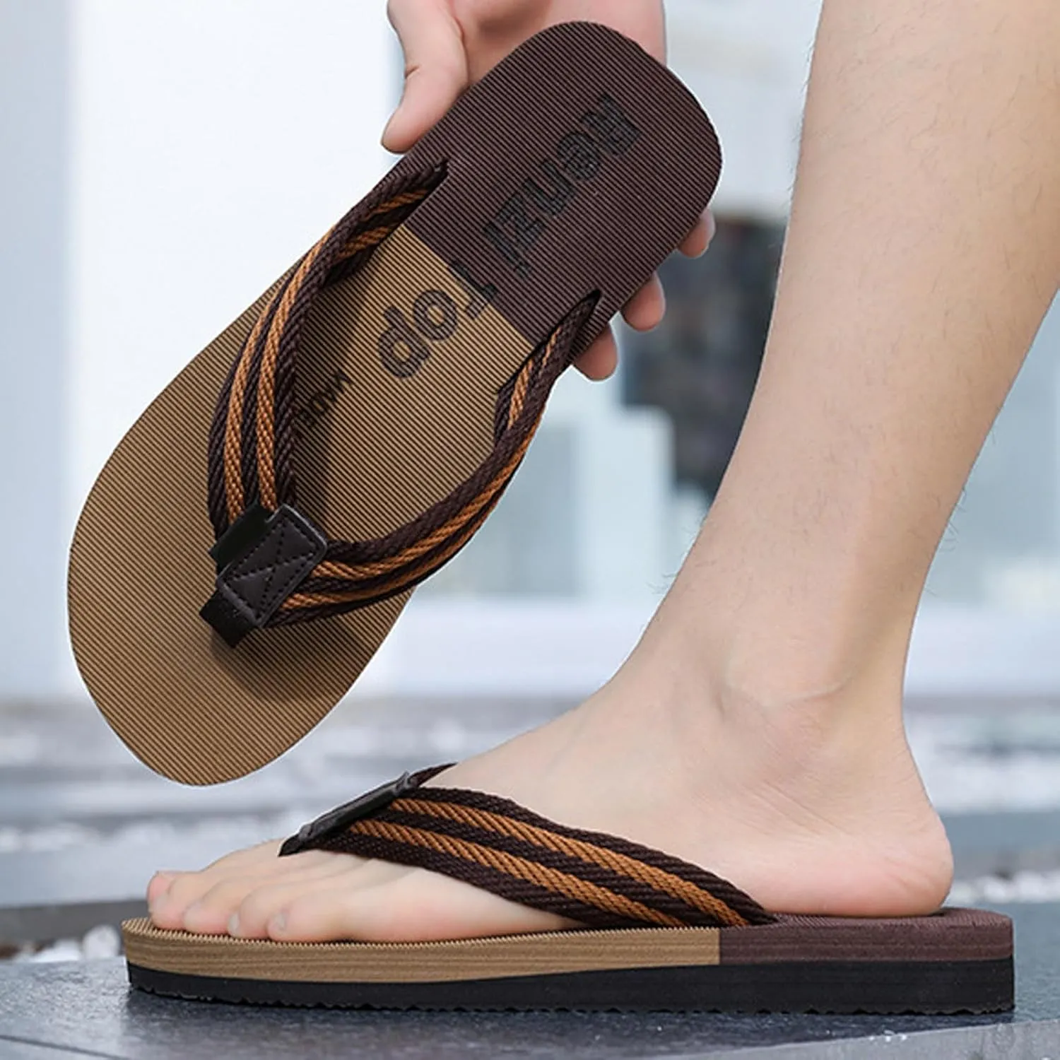 Mens Flip Flops Thong Sandals Lightweight Slippers for Beach Open Toe for Summer Soft Footbed Thick