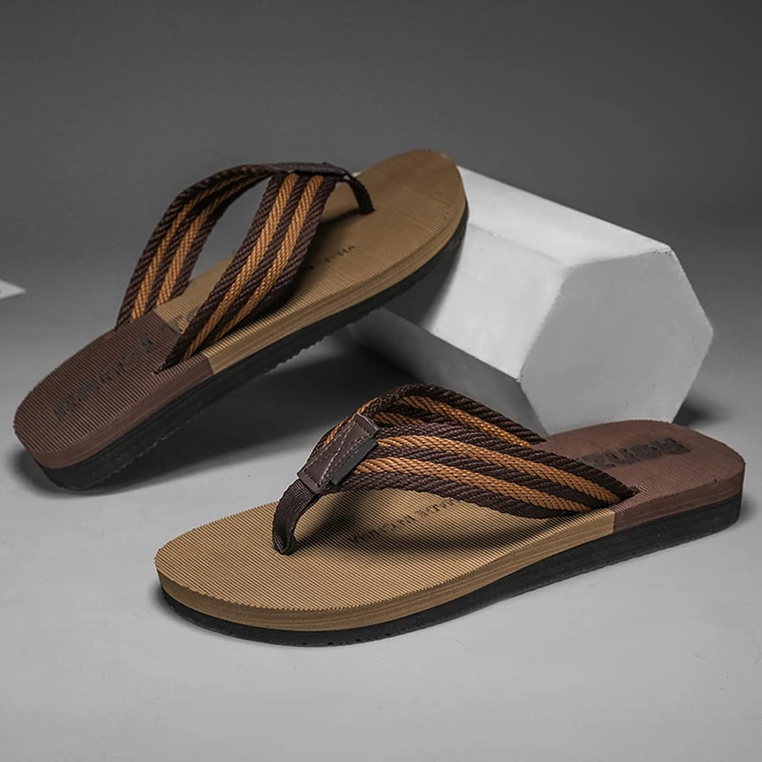 Mens Flip Flops Thong Sandals Lightweight Slippers for Beach Open Toe for Summer Soft Footbed Thick