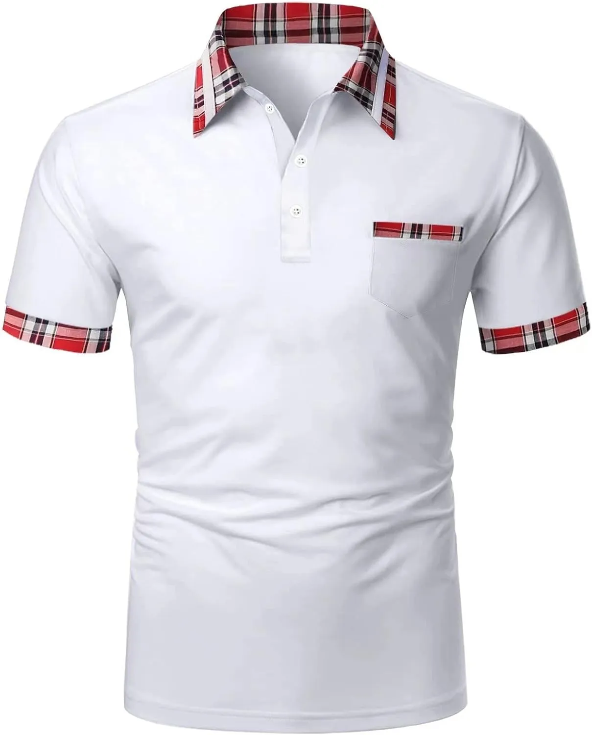 Men's Golf Polo Shirts Fashion Checked Collared Dressy Smart T-Shirts Quick Dry Performance Pique Jersey Shirt Top