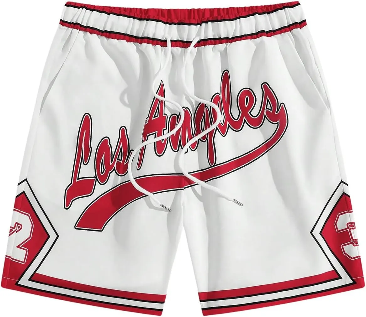 Men's Graphic Shorts Drawstring Waist Athletic Workout Shorts Casual Track Shorts Streetwear