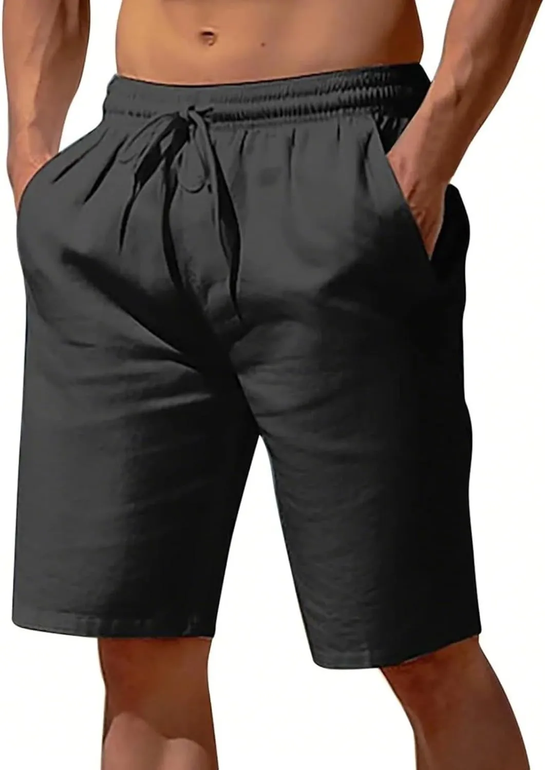 Men's Linen Shorts Casual Elastic Waist Drawstring 2025 Summer Beach Shorts