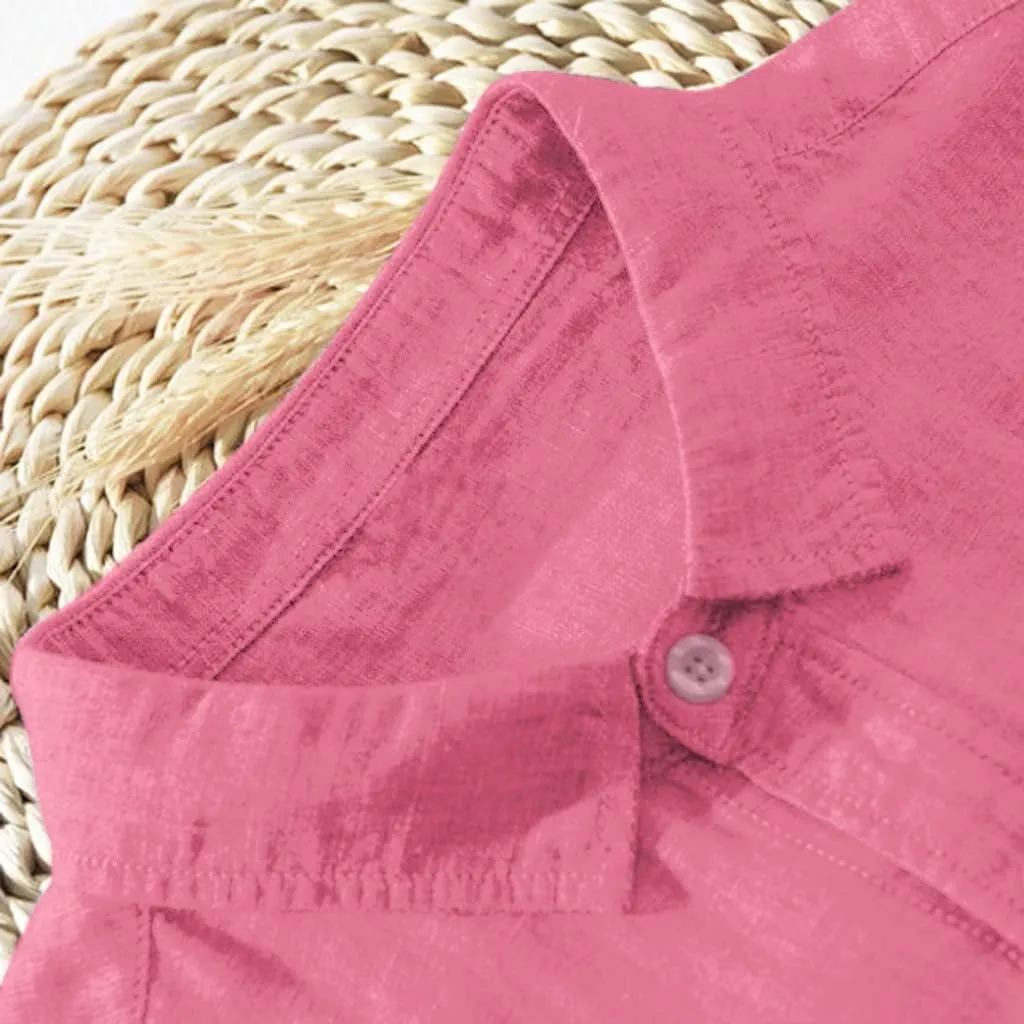 Mens Long Sleeve Linen Shirts Button Down Cotton Linen Blouses Summer Solid Beach Tee Henley Shirts