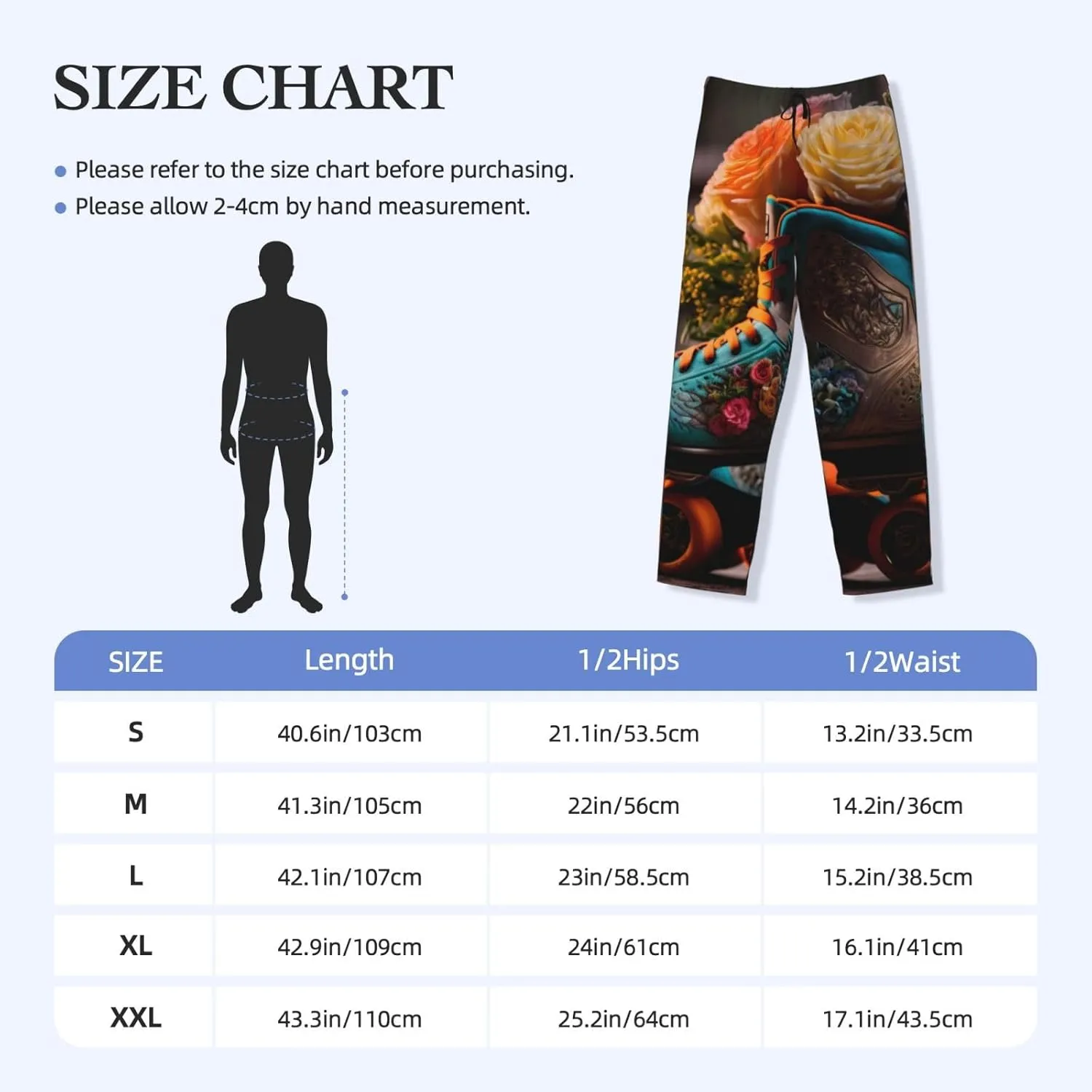 Mens Pajama Pants Bottoms With Pockets- Classic Floral Blue Skate Shoes Soft Men Lounge Pants, Comfy Mens Pj Pants
