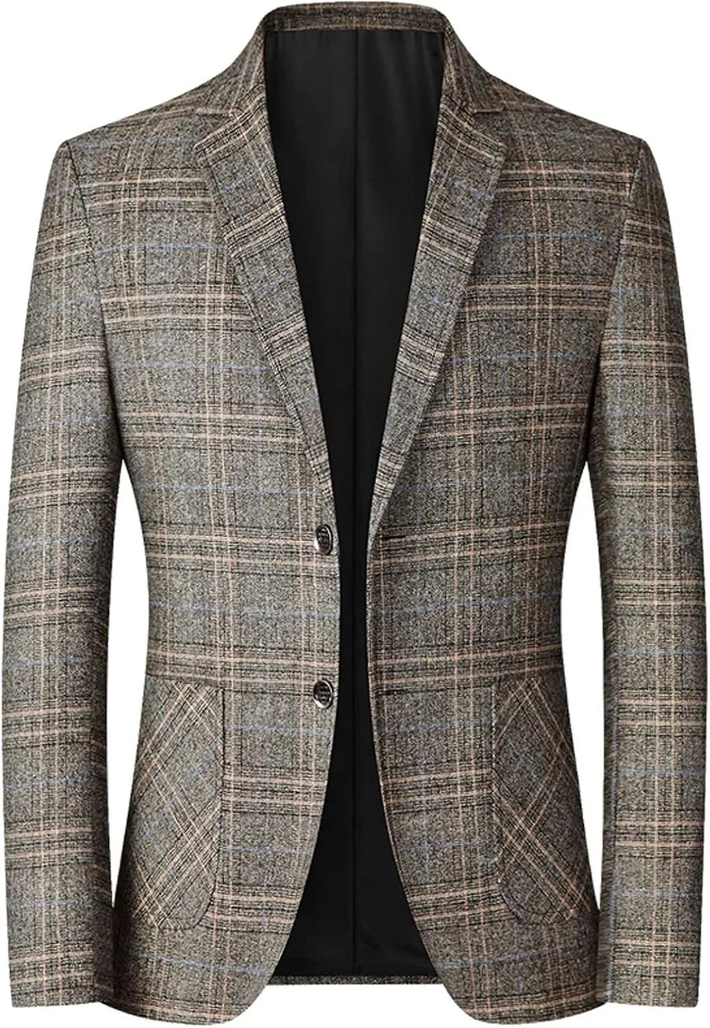 Mens Plaid Sport Coat Slim Classic Fit Two Button Checkered Blazer Lightweight Comfy Lapel Business Casual Daily Suit Jacket