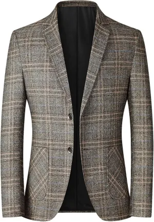 Mens Plaid Sport Coat Slim Classic Fit Two Button Checkered Blazer Lightweight Comfy Lapel Business Casual Daily Suit Jacket
