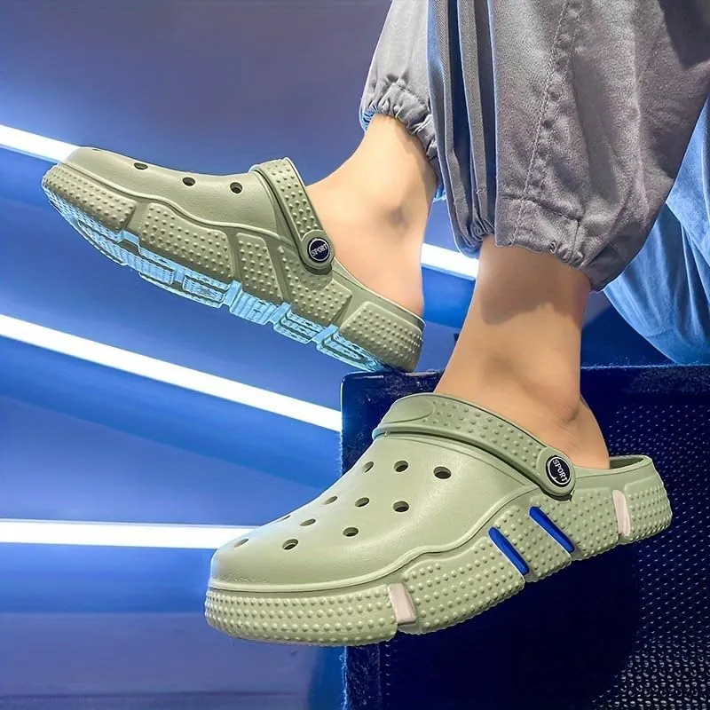 Men's Plus Size Lightweight Non-Slip EVA Clogs - Breathable Slides with Adjustable Buckle, Comfortable Beach & Garden Shoes for Casual Outdoor Use