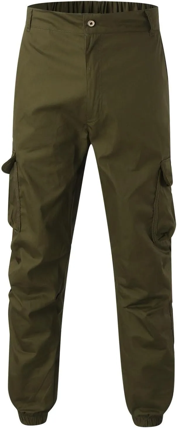Mens Resort Wear 2025 Polyester Joggers Pant Casual Cargo Pants Drawstring Loose Elastic Waist Baggy Tapered Sweatpants